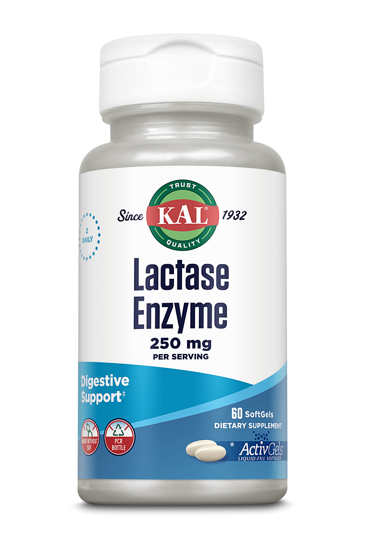 Фермент лактази, Kal Lactase Enzyme, 250 мг, 60 м'яких капсул