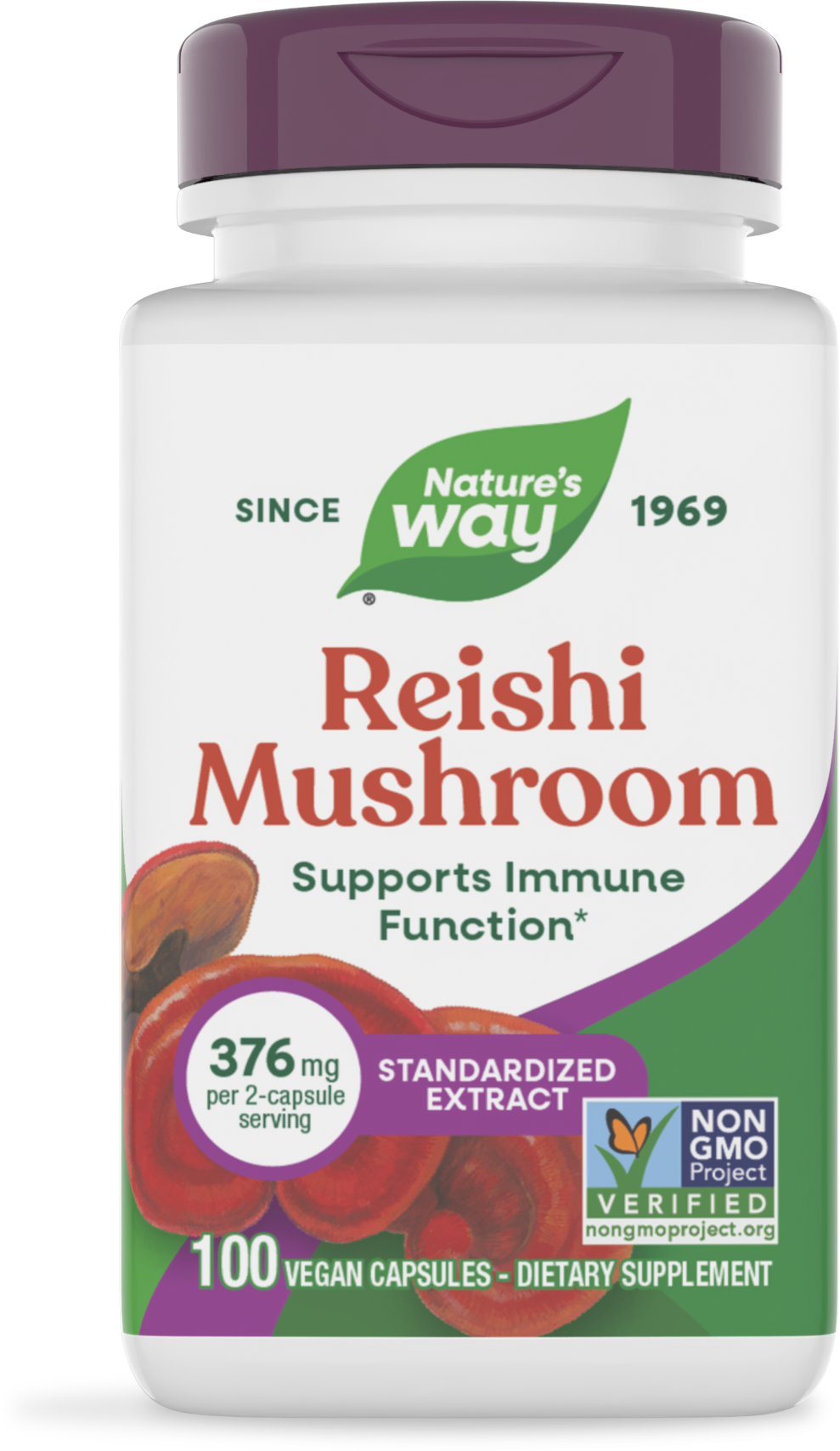 Гриб рейші, Nature's Way Reishi Standardized, 376 мг, 100 вегетаріанських капсул