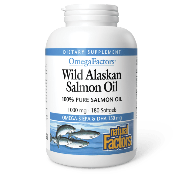 Жир дикого аляскинського лосося, Natural Factors Wild Alaskan Salmon Oil, 1000 мг, 180 м'яких капсул