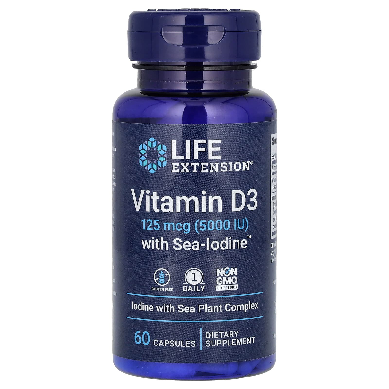 Вітамін D3 з морським йодом, Life Extension Vitamin D3 with Sea-Iodine, 5000 МО, 60 капсул