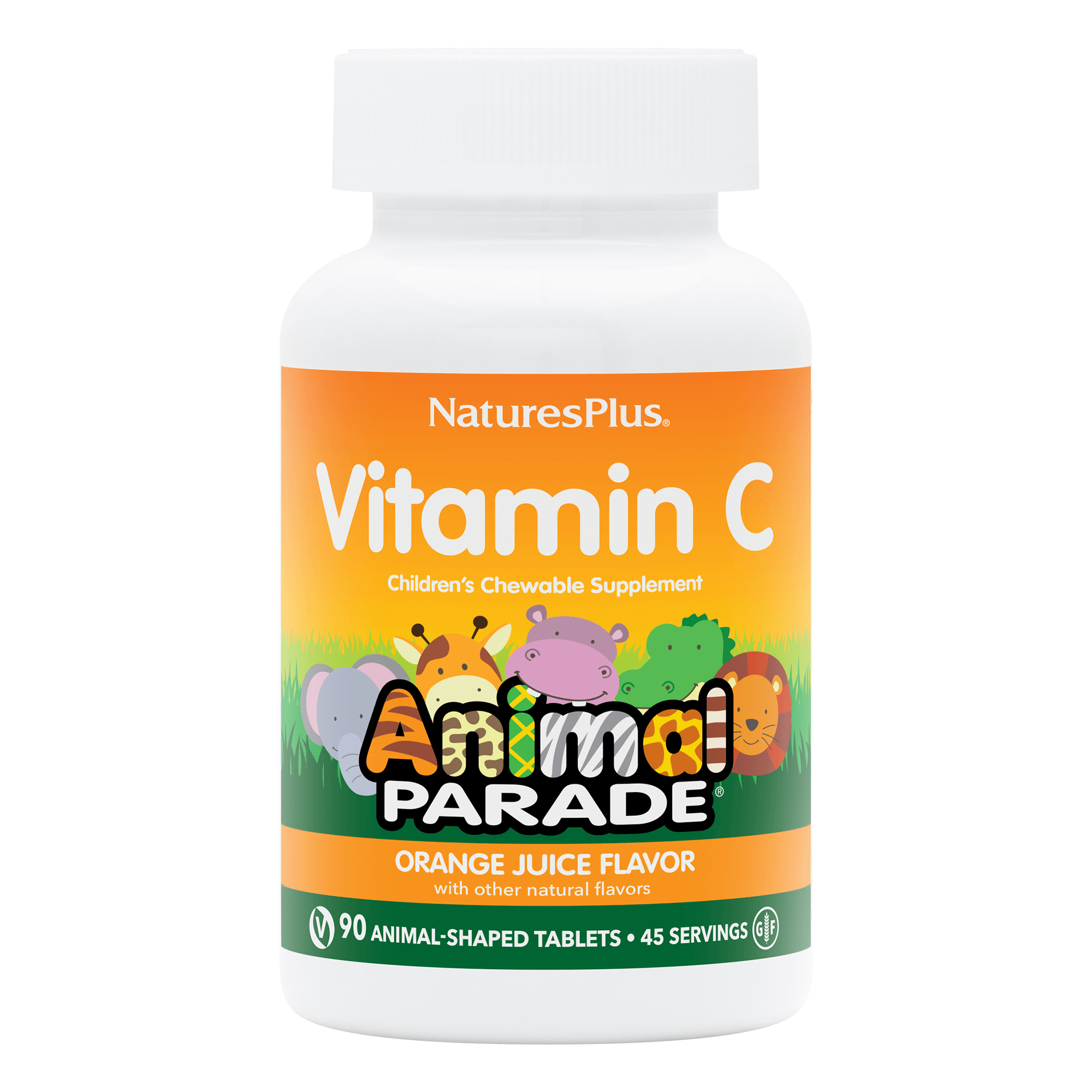 Вітамін С для дітей, Natures Plus Children's Chewable Vitamin C Animal Parade, 250 мг, 90 жувальних таблеток (апельсиновий)