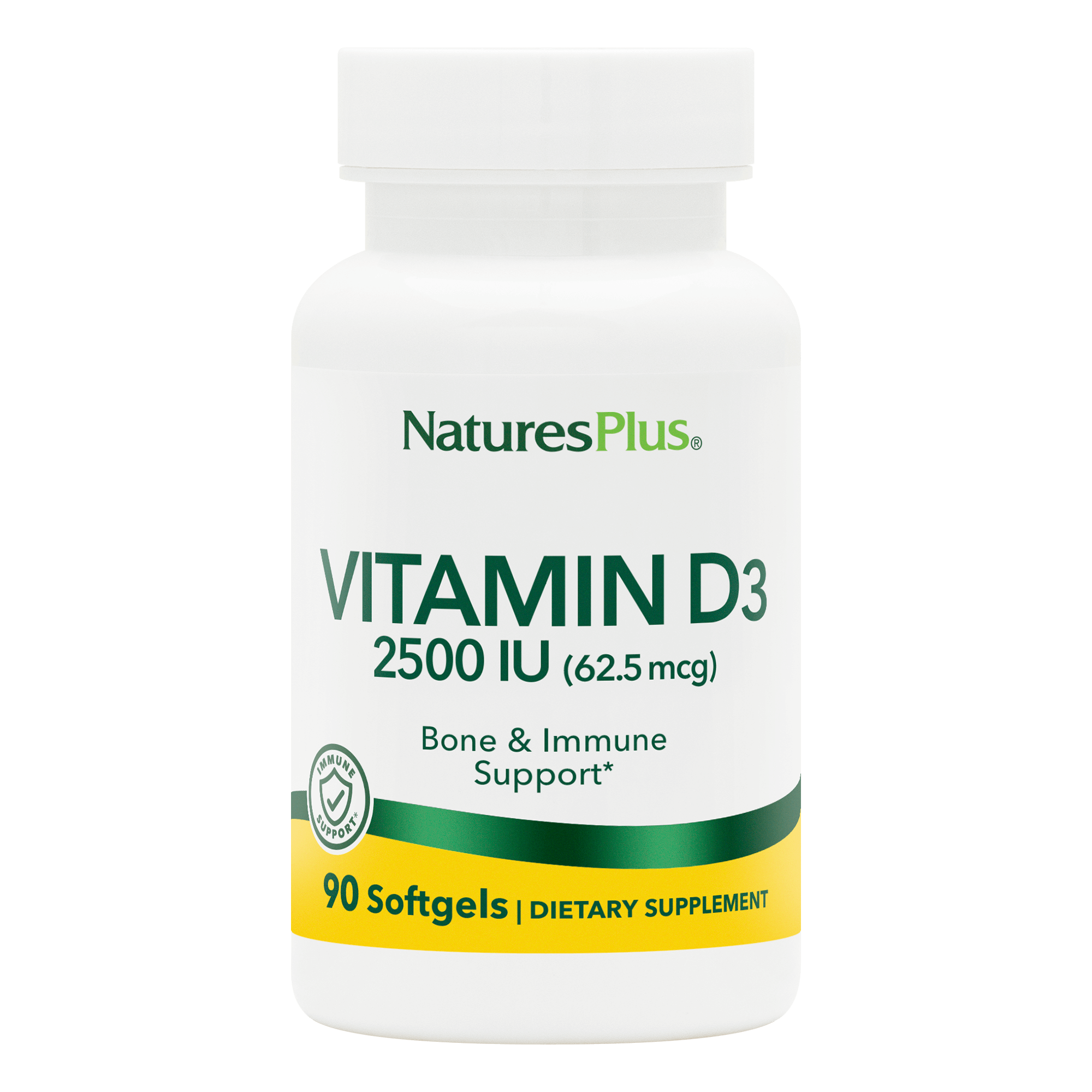 Вітамін D3, Natures Plus Vitamin D3, 2500 МО, 90 м'яких капсул