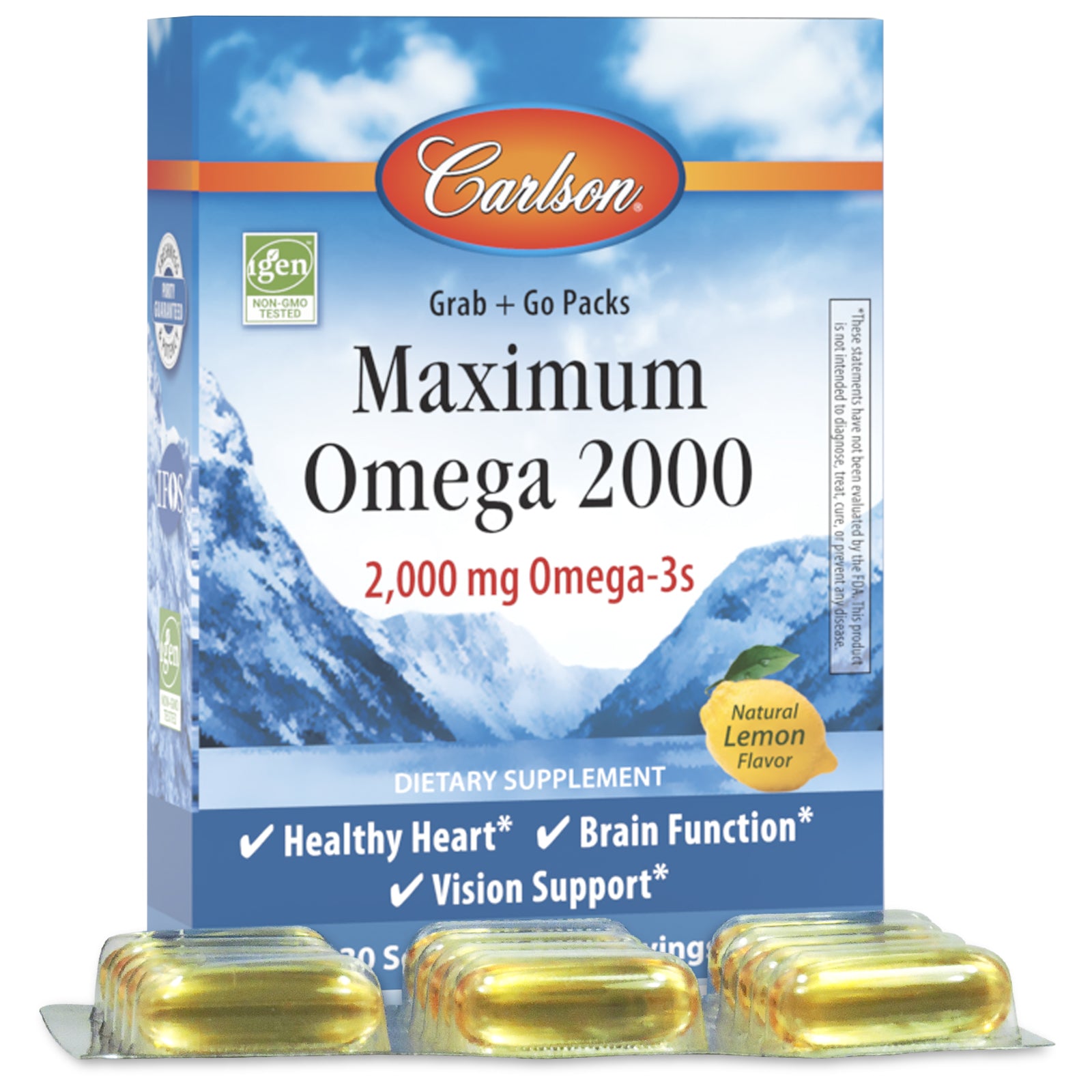 Омега-3, Carlson Labs Maximum Omega 2000, 2000 мг, 30 м'яких капсул (Лимон)