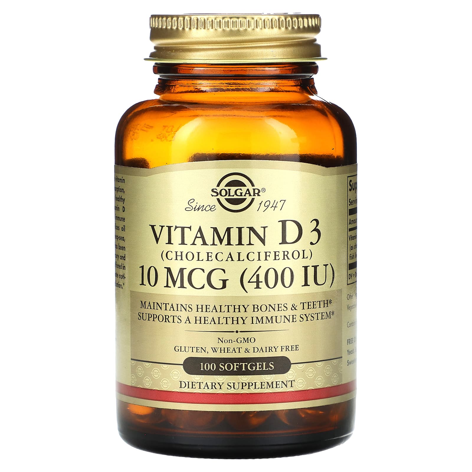 Вітамін D3, Solgar Vitamin D3, 400 МО, 100 м'яких капсул