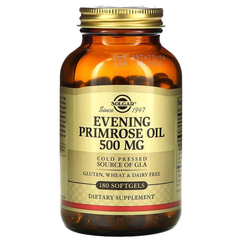 Олія примули вечірньої, Solgar Evening Primrose Oil, 500 мг, 180 м'яких капсул