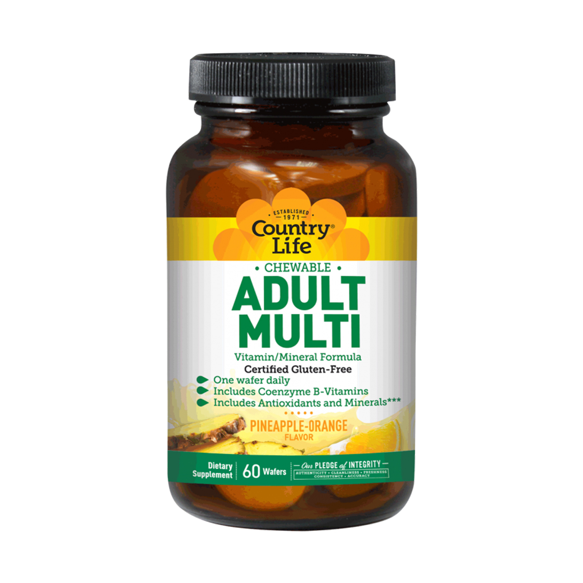 Мультивітаміни для дорослих, Country Life Adult Multi, 60 жувальних таблеток (Ананас)