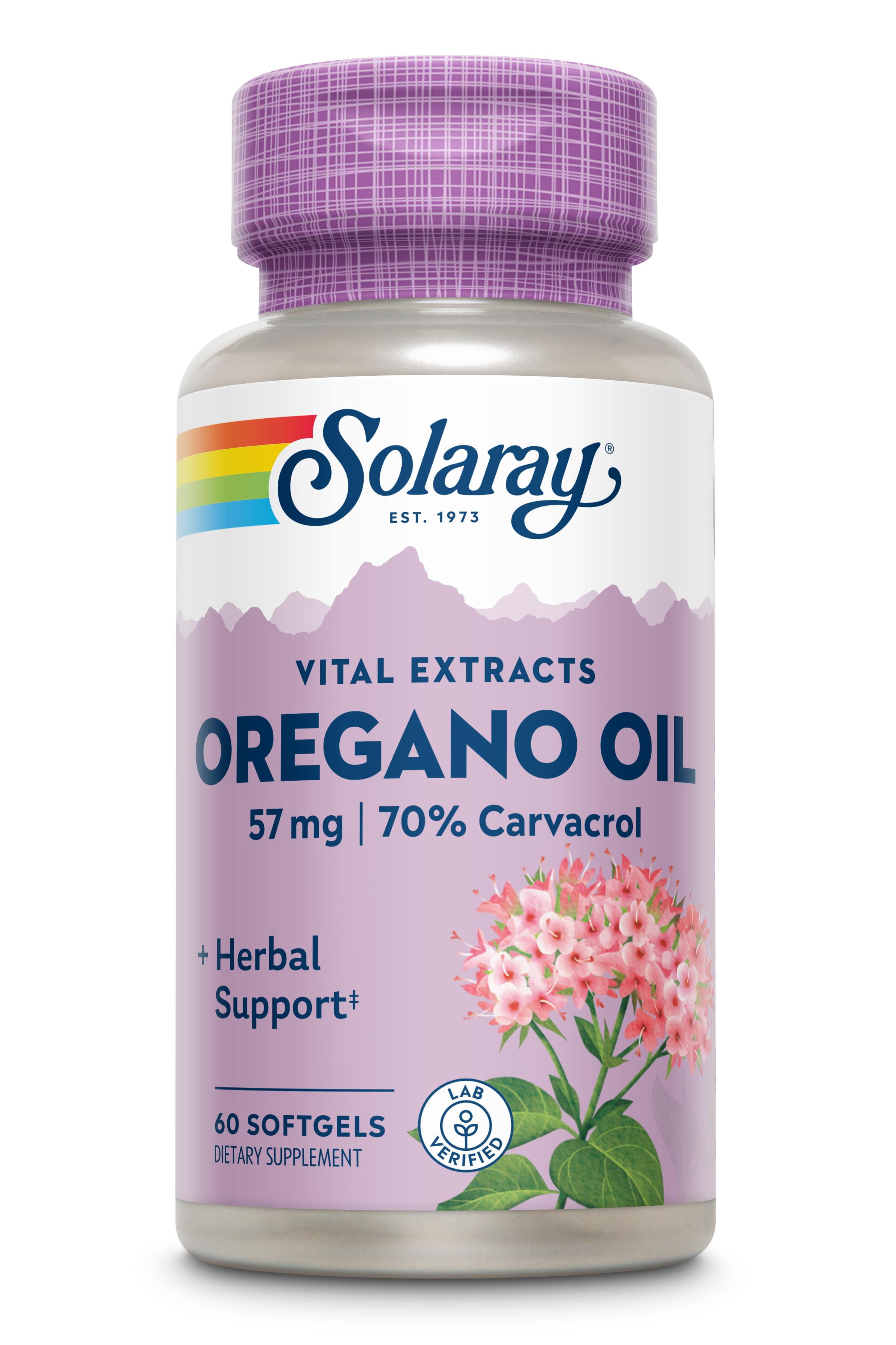 Олія орегано, Solaray Oregano Oil 70% Carvacrol, 57 мг, 60 м'яких капсул