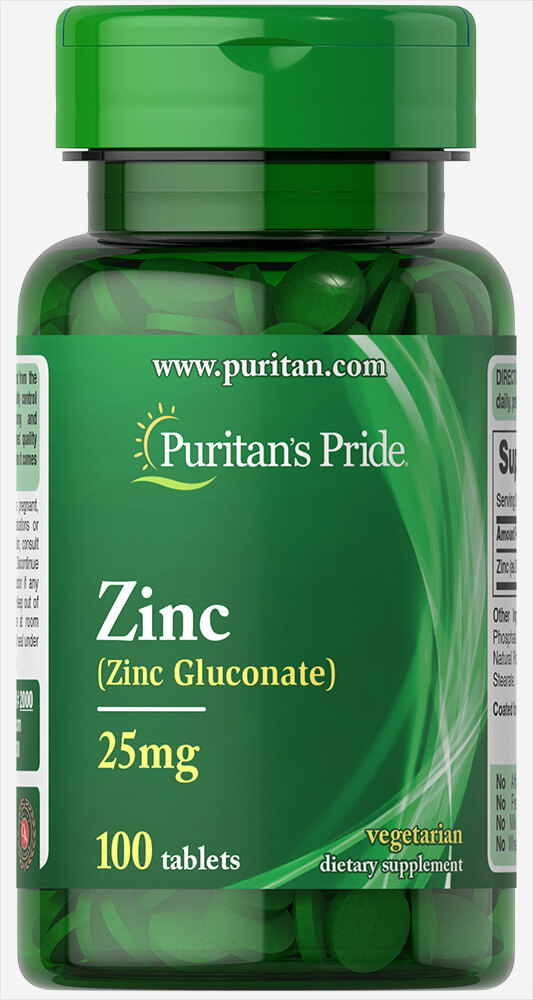 Цинк глюконат, Puritan's Pride Zinc, 25 мг, 100 таблеток