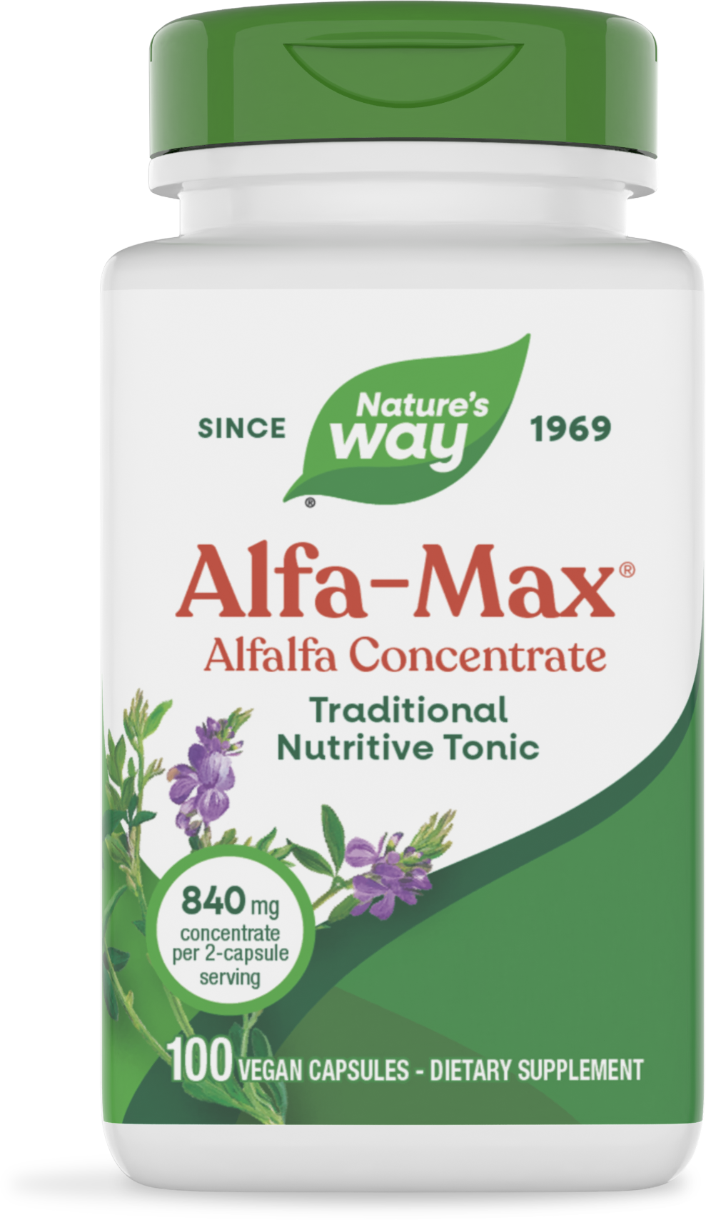 Альфальфа (люцерна) концентрат, Nature's Way Alfa-Max Alfalfa Concentrate, 840 мг, 100 вегетаріанських капсул