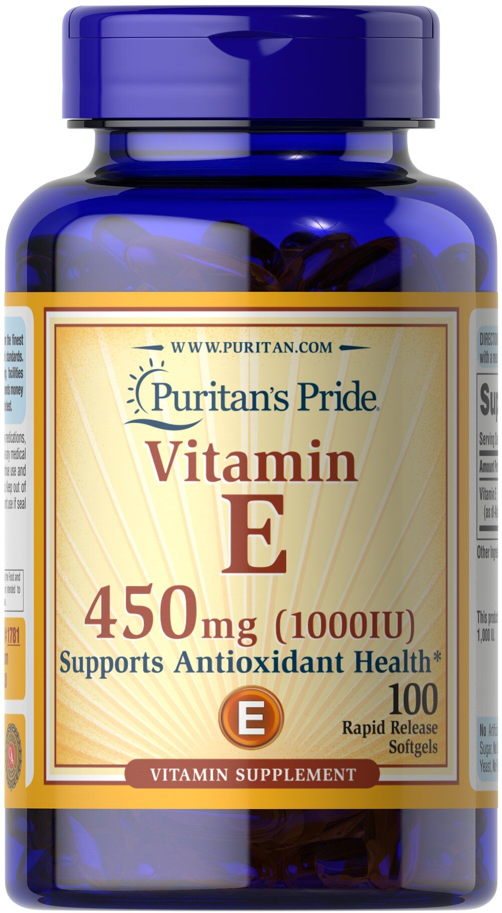 Вітамін Е, Puritan's Pride Vitamin E, 1000 МО, 100 м'яких капсул