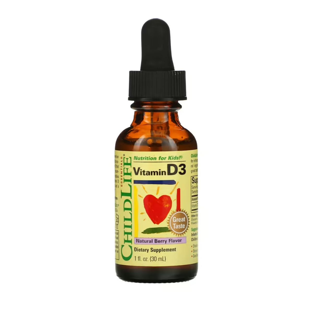 Вітамін D3 для дітей, ChildLife Vitamin D3 Drops, 500 МО, 26,9 мл (Ягоди)