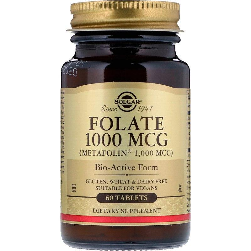 Фолат (вітамін B9), Solgar Folate, 1000 мкг, 60 таблеток