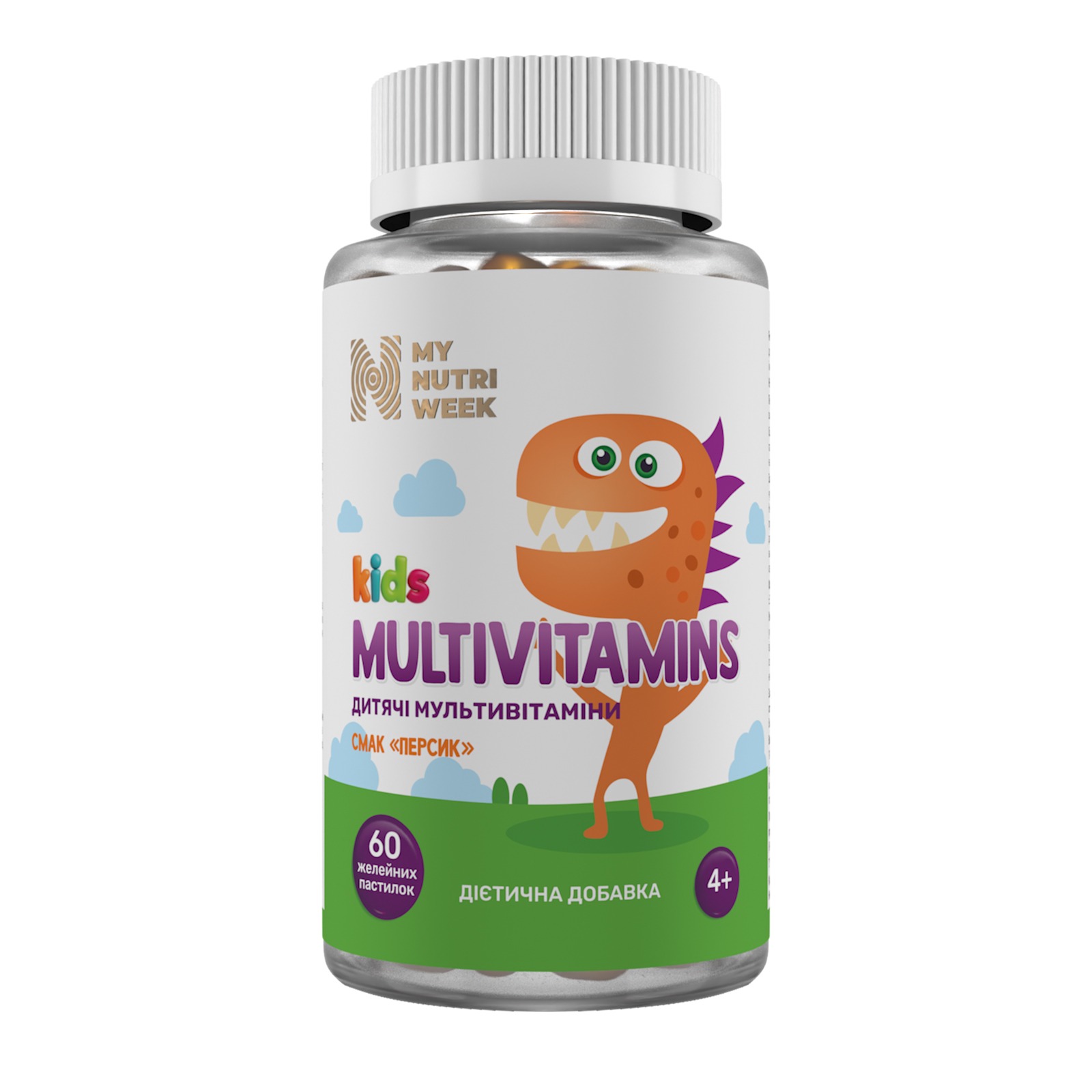 Мультивітаміни для дітей, My Nutri Week Kids Multivitamins, 60 пастилок (Персик)