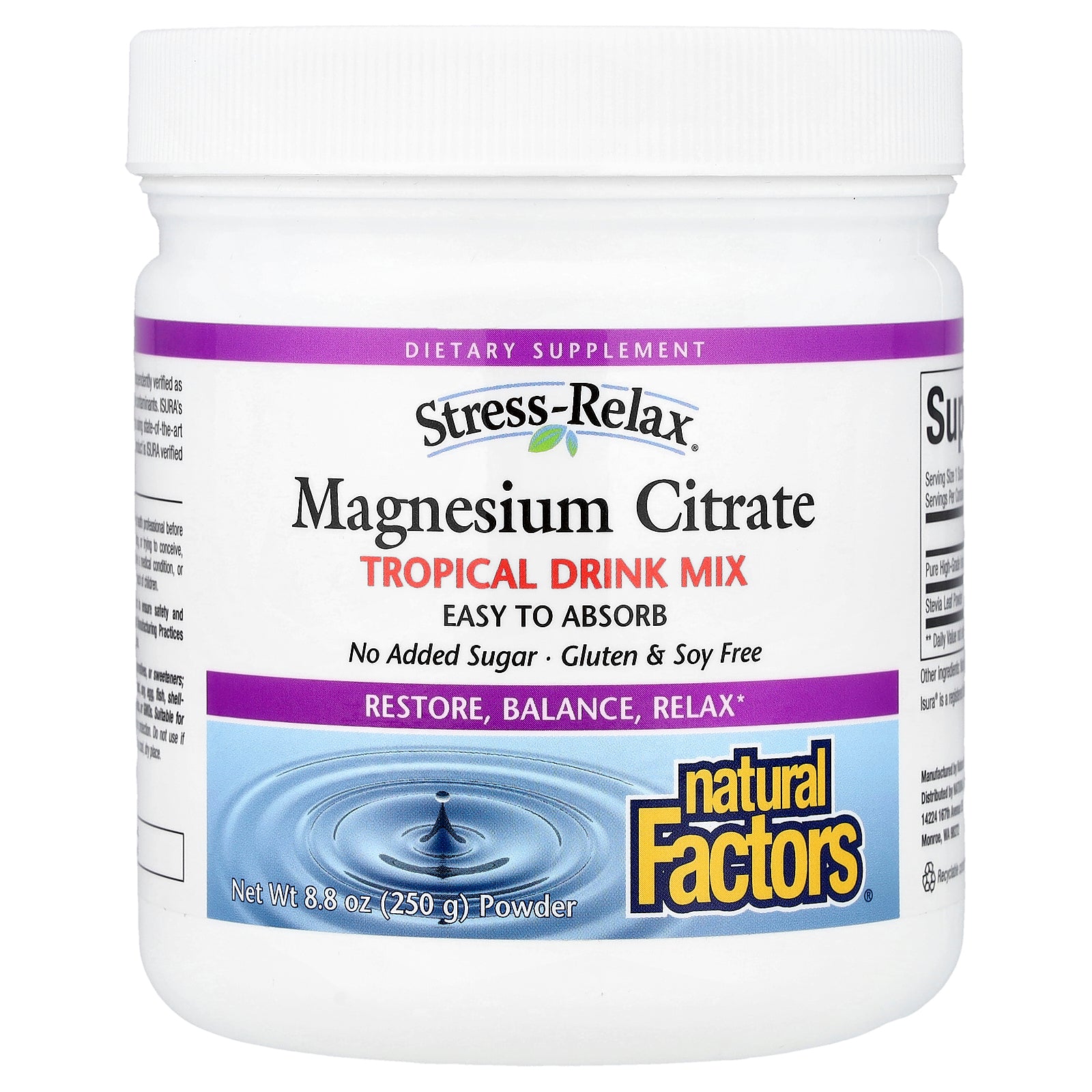 Магній цитрат для зняття стресу, Natural Factors Stress-Relax Magnesium Citrate, 250 г (Тропічні фрукти)