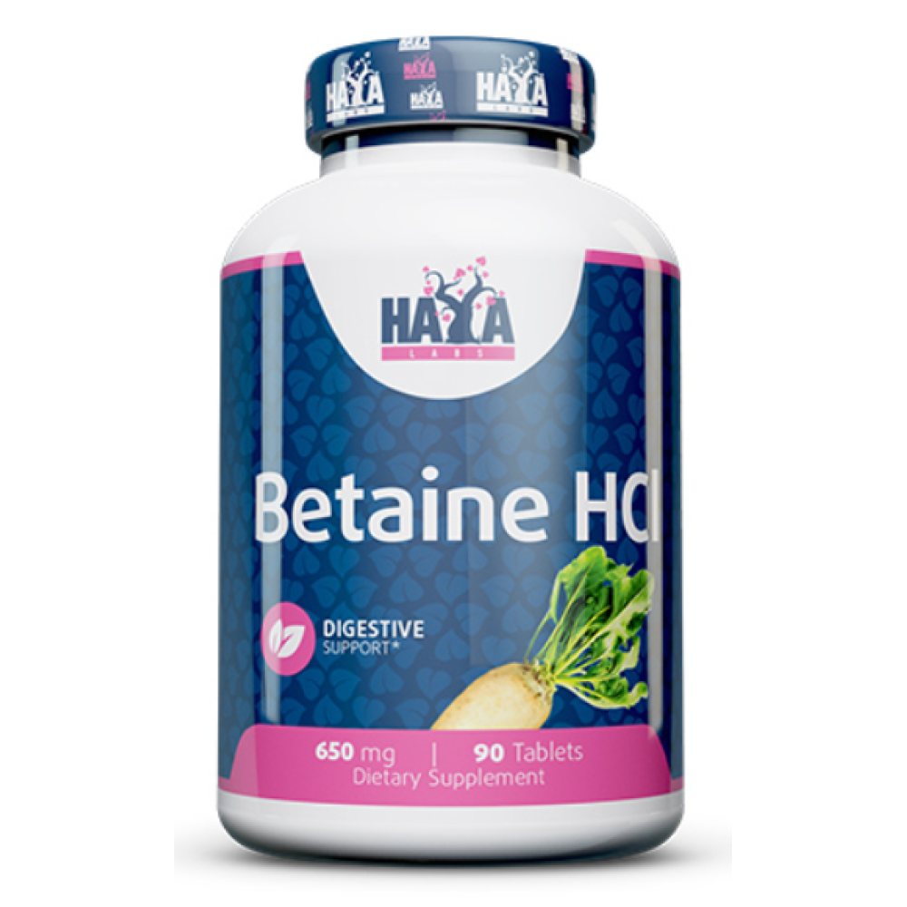 Бетаїн гідрохлорид, Haya Labs Betaine HCL, 650 мг, 90 таблеток