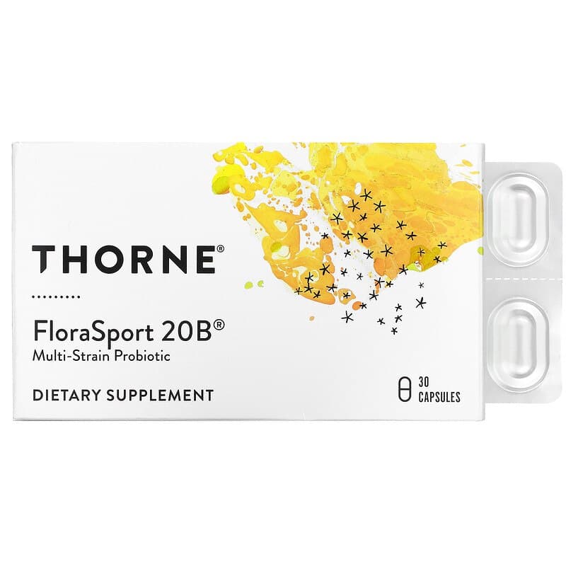 Пробіотики для спортсменів, Thorne Research FloraSport 20B, 20 млрд КУО, 30 вегетаріанських капсул