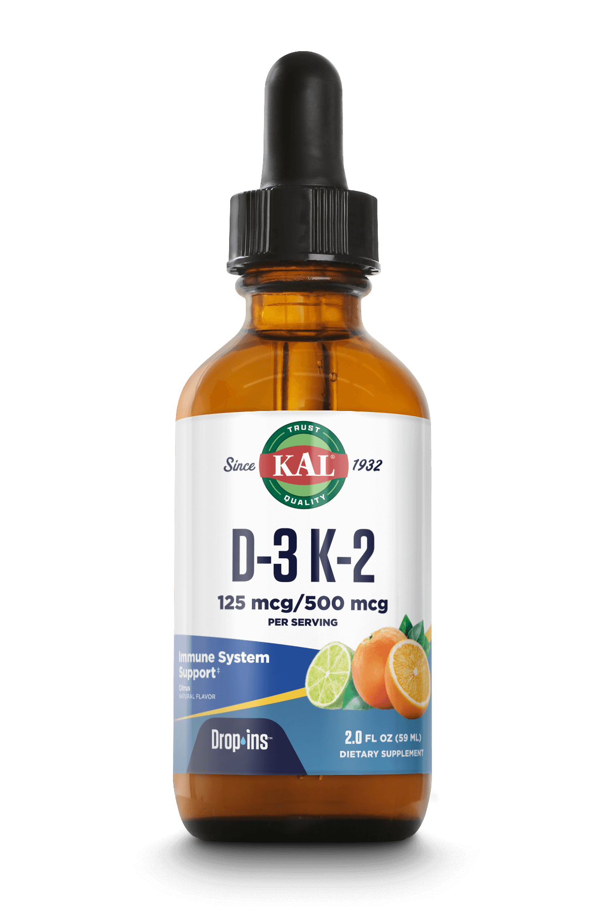 Вітаміни D3 та K2, Kal Vitamin D-3 K-2 Drop Ins, 125 мкг, 59 мл (цитрусовий)