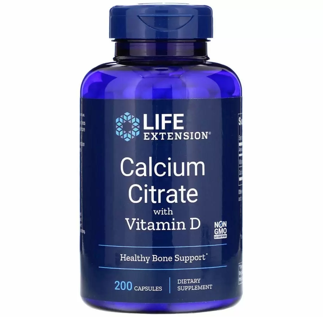 Цитрат кальцію з вітаміном D, Life Extension Calcium Citrate with Vitamin D, 200 капсул