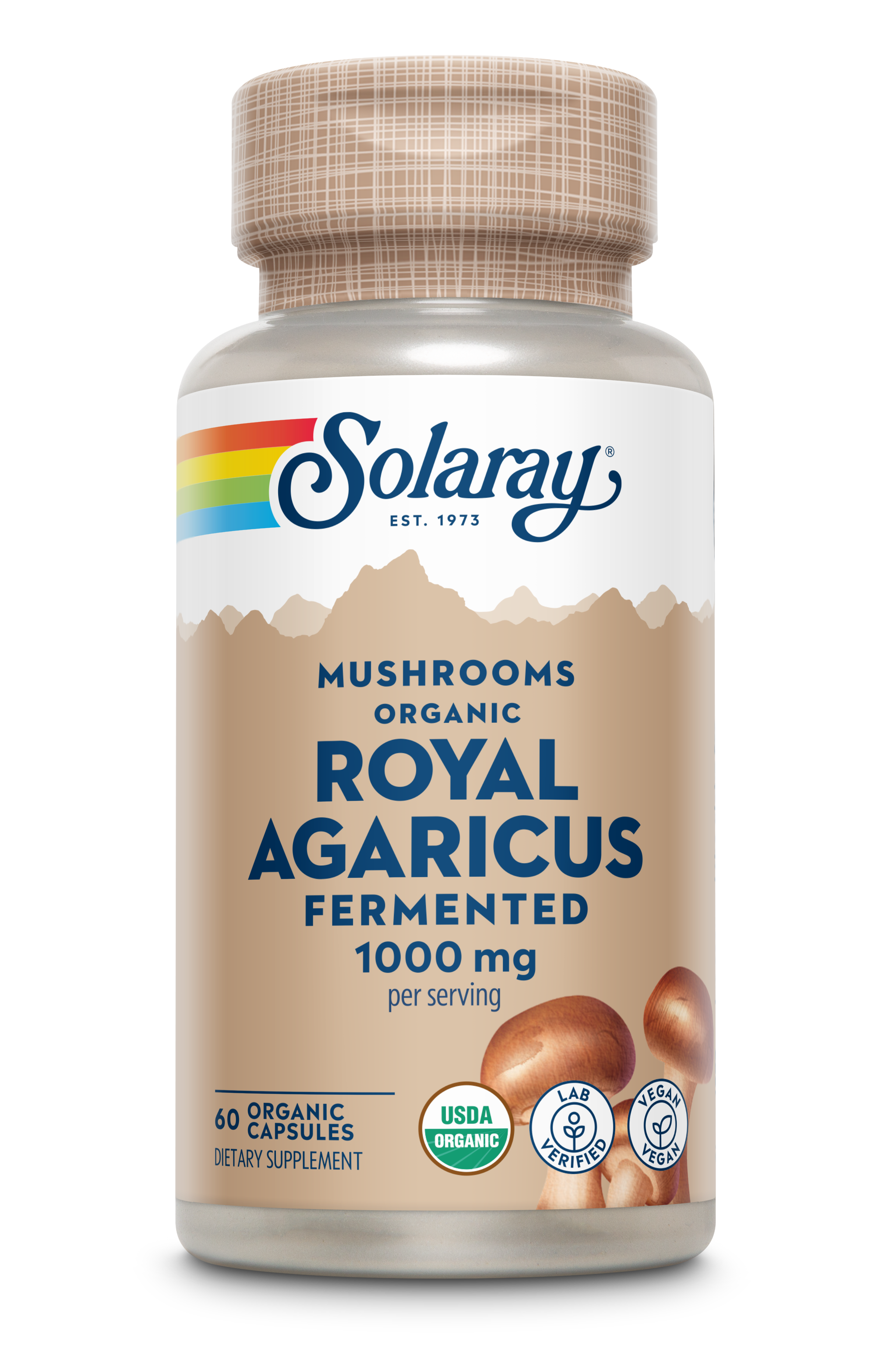 Ферментований королівський агарікс, Solaray Org Grown Fermented Royal Agaricus, 1000 мг, 60 капсул