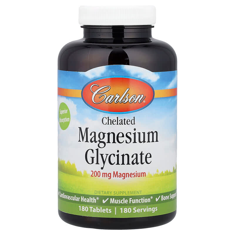 Магній гліцинат хелатний, Carlson Labs Chelated Magnesium Glycinate, 200 мг, 180 таблеток