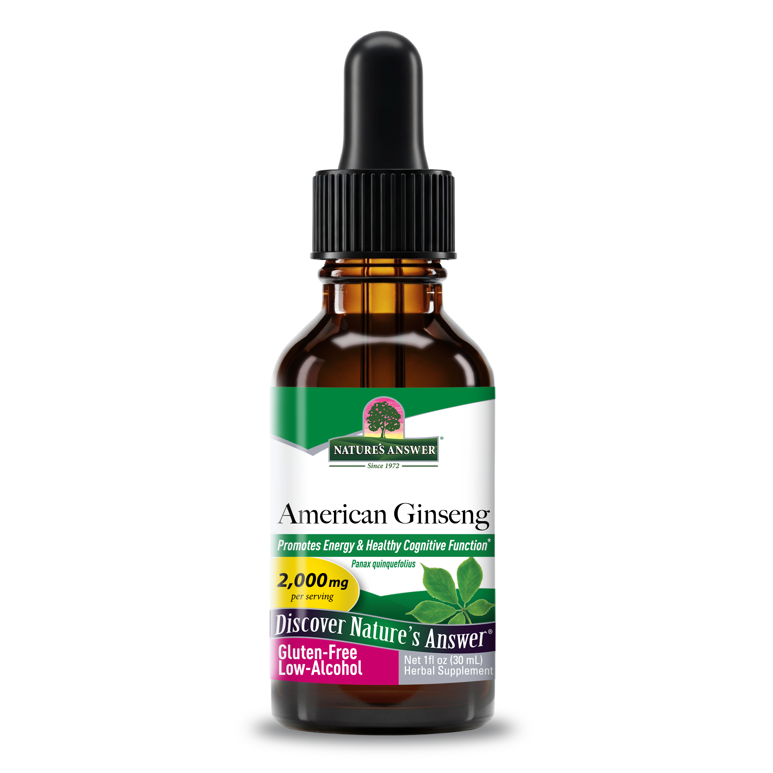 Американський женьшень, Nature's Answer Ginseng, American, Root, Organic Alcohol Extract, 30 мл