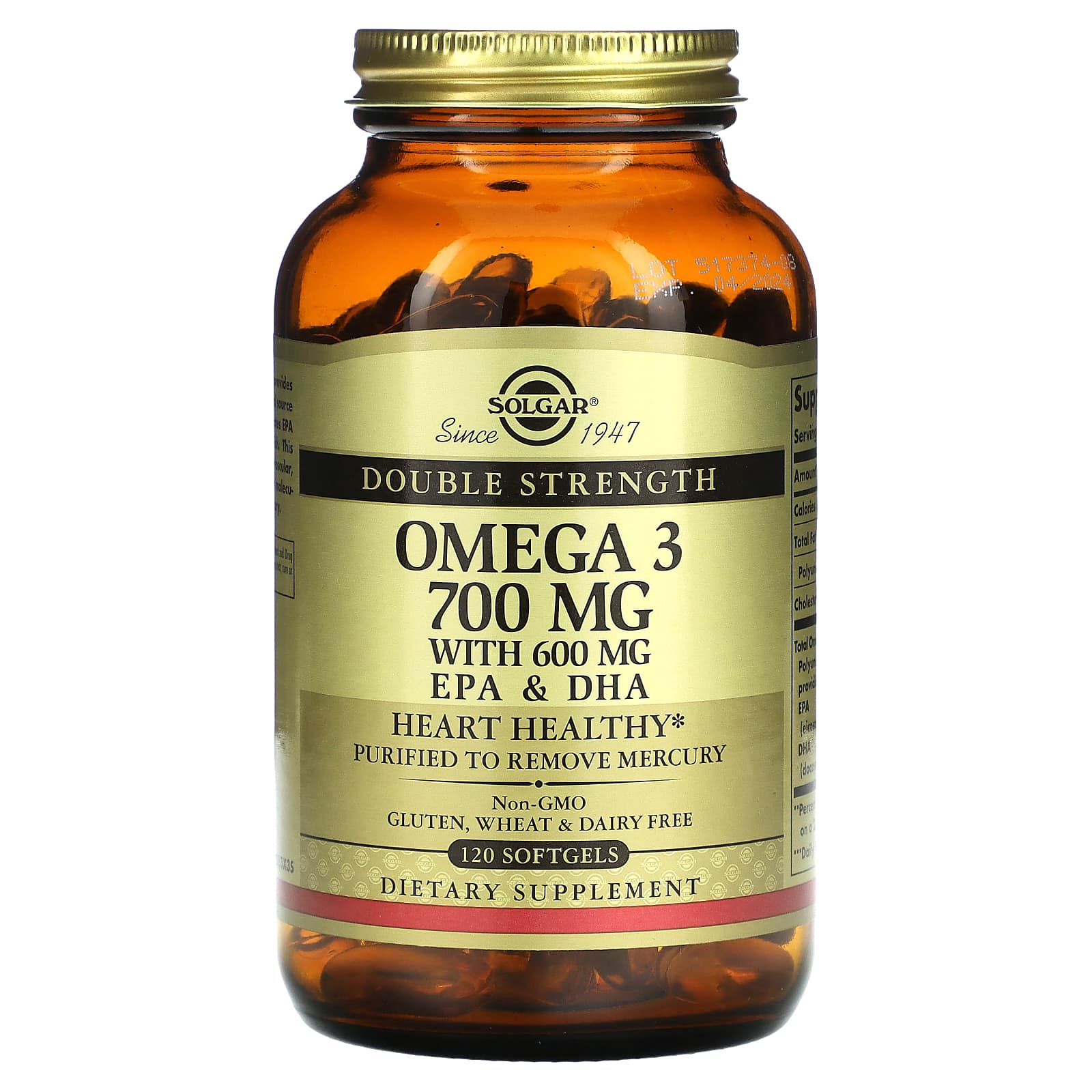 Омега-3 ЕПК та ДГК, Solgar Omega-3 EPA & DHA Double Strength, 700 мг, 120 м'яких капсул