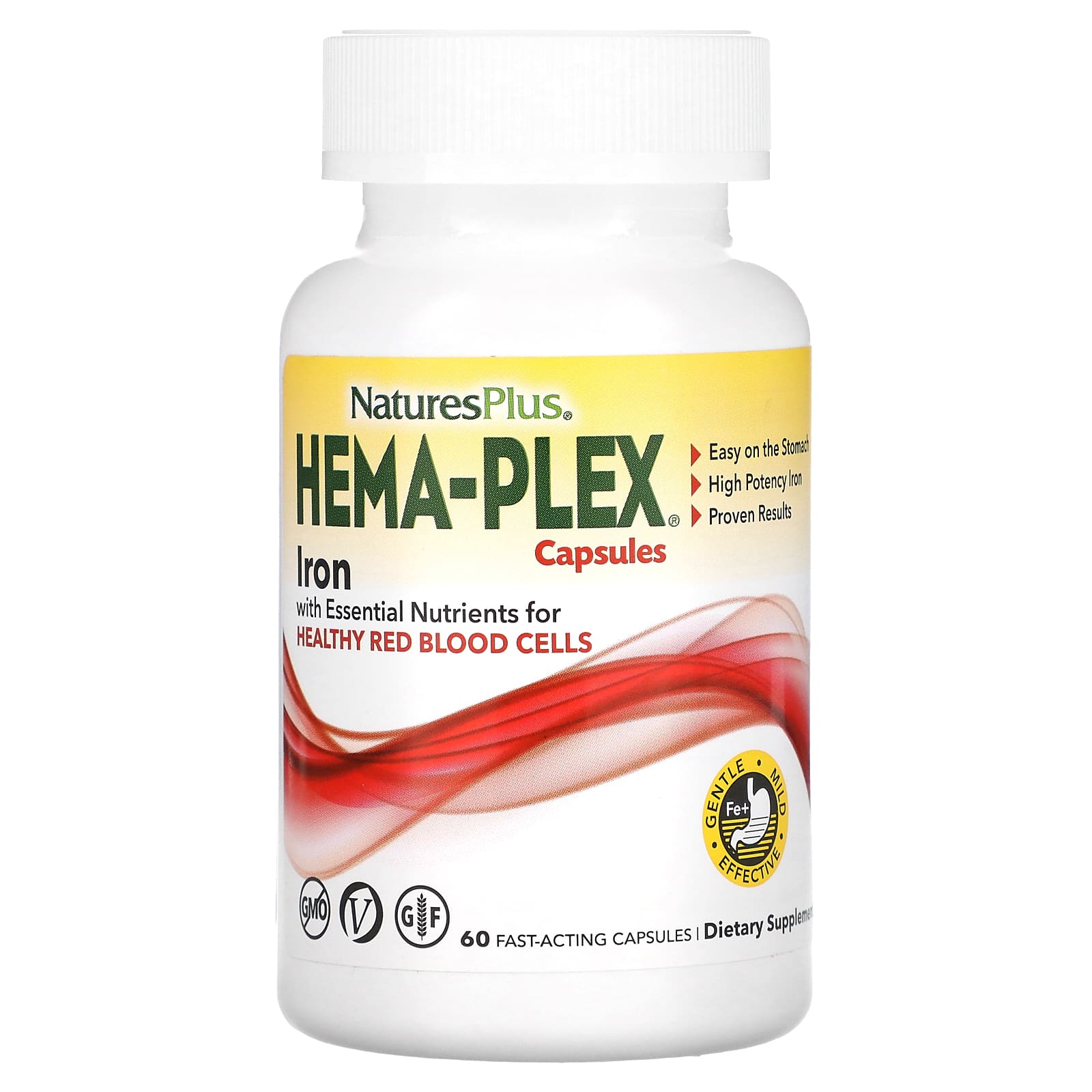 Комплекс для здоров'я крові та залізо, Natures Plus Hema-Plex Iron, 60 капсул