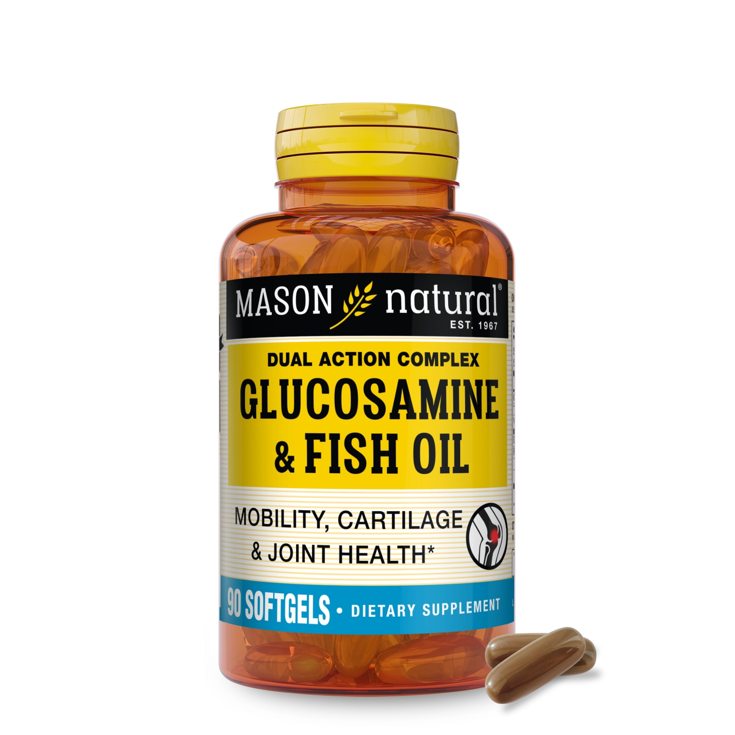 Глюкозамін та риб'ячий жир, Mason Natural Glucosamine & Fish Oil, 90 м'яких капсул