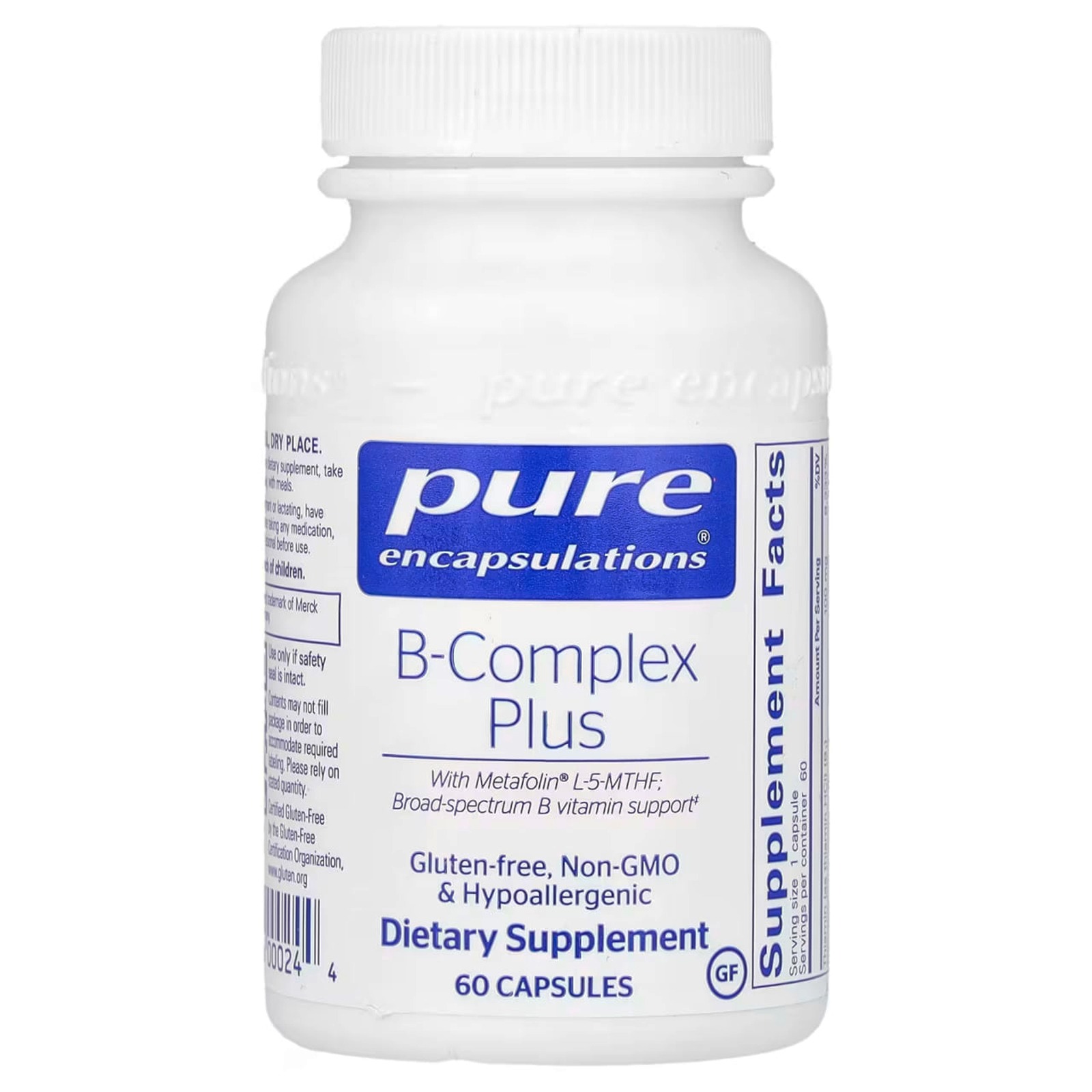 Вітаміни групи B (збалансована вітамінна формула), B-Complex Plus, Pure Encapsulations, для підтримки росту червоних кров'яних тілець, неврологічного та психологічного здоров'я, серцево-судинної системи, рівня енергії та зору, 60 капсул