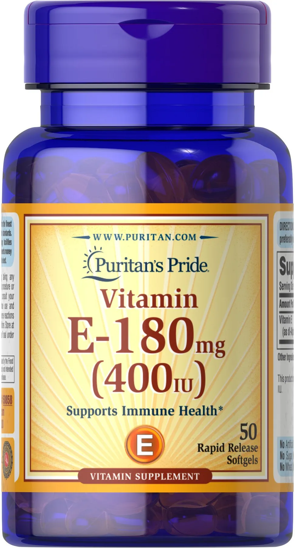 Вітамін Е, Vitamin E, Puritan's Pride, 180 мг (400 МО), 50 гелевих капсул