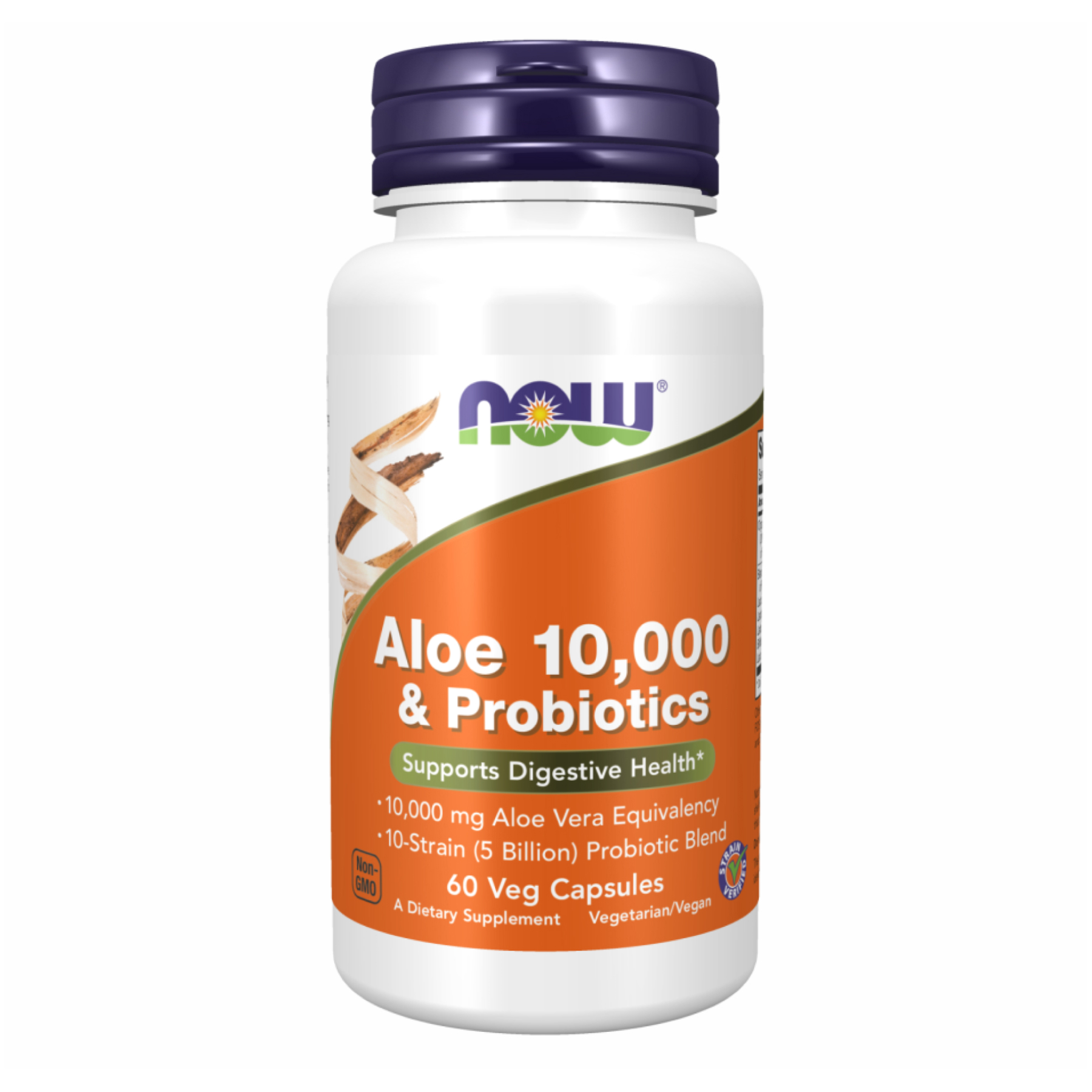 Екстракт алое з пробіотиками, Now Foods Aloe 10,000 & Probiotics, 60 вегетаріанських капсул
