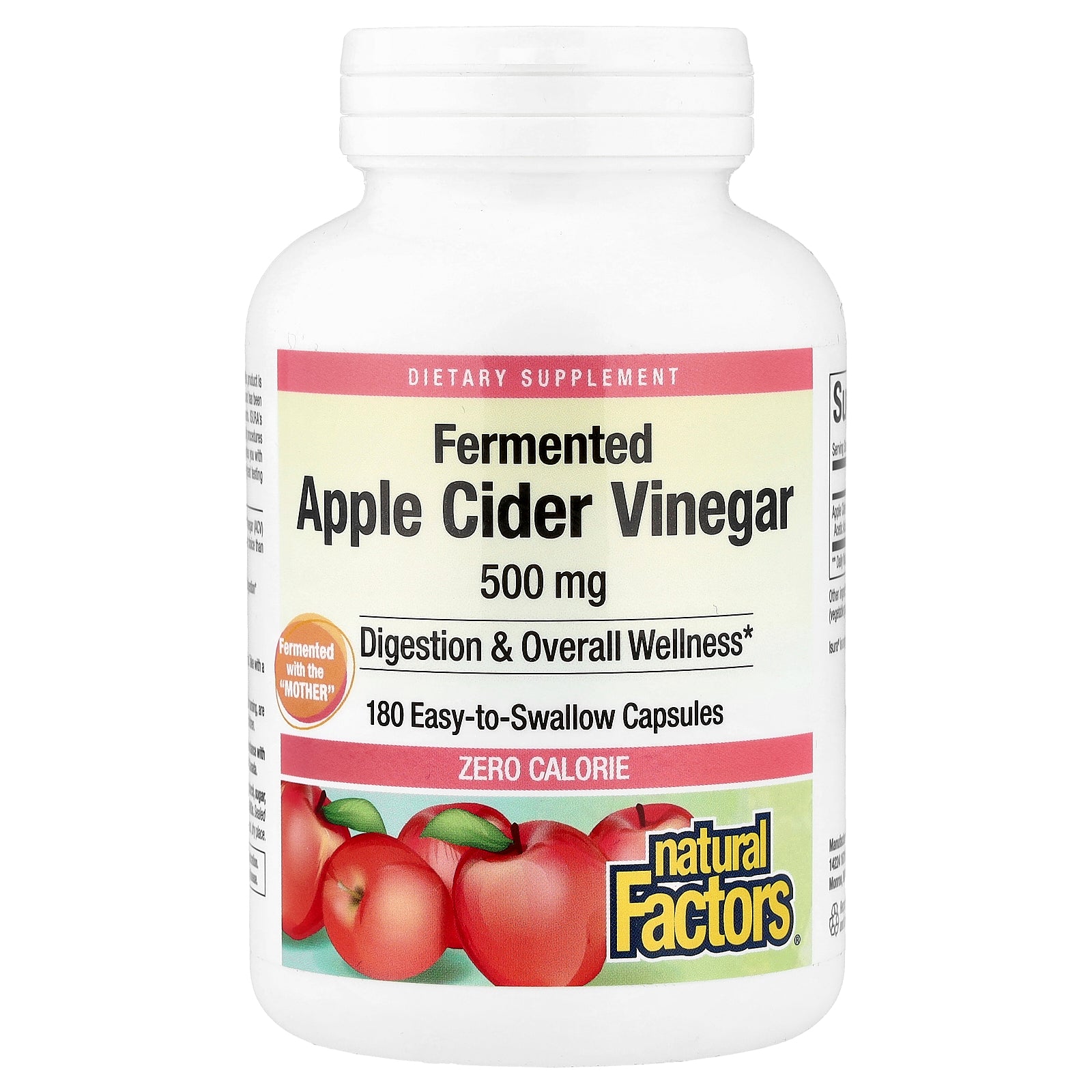 Яблучний оцет Ферментований, 500 мг, Fermented Apple Cider Vinegar, Natural Factors, 180 капсул