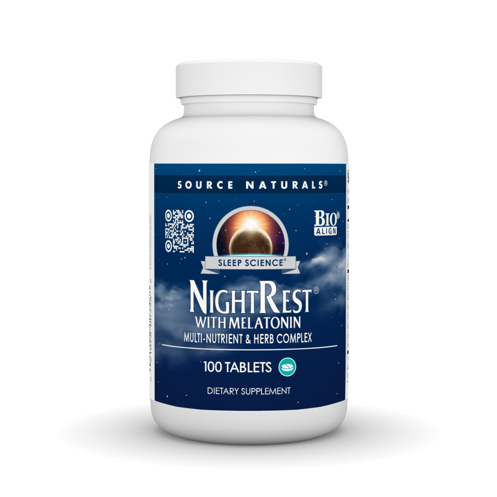 Мультиживильний та трав'яний комплекс для сну, Source Naturals NightRest With Melatonin, 100 таблеток