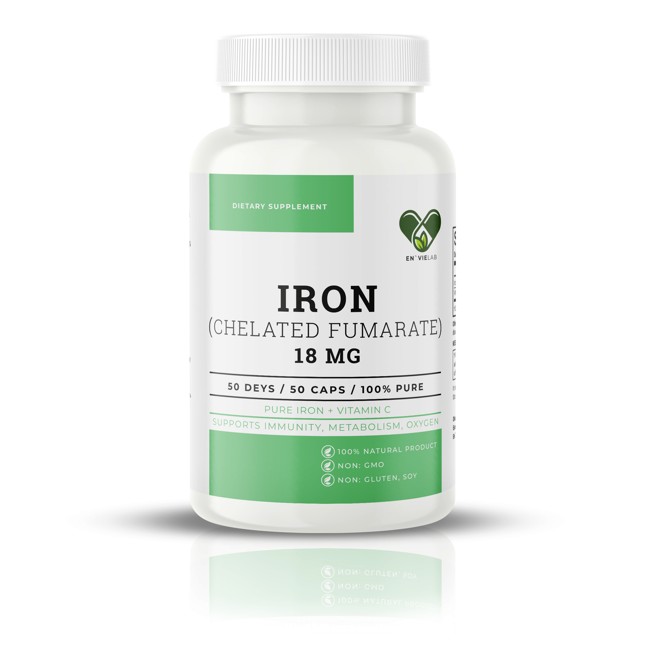 Залізо хелат фумарат з вітаміном С, EN`VIE LAB Iron Fumarate Chelate with Vitamin C, 18 мг, 50 капсул