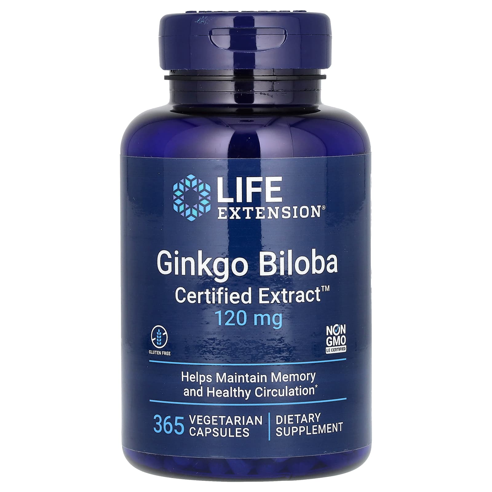 Гінкго білоба, сертифікований екстракт, Life Extension Ginkgo Biloba Certified Extract, 120 мг, 365 вегетаріанських капсул