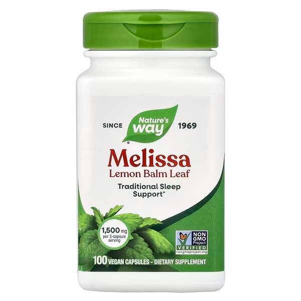 Мелісса, Melissa, Nature's Way, лимонний бальзам, 1500 мг, 100 веганських капсул (500 мг у капсулі)