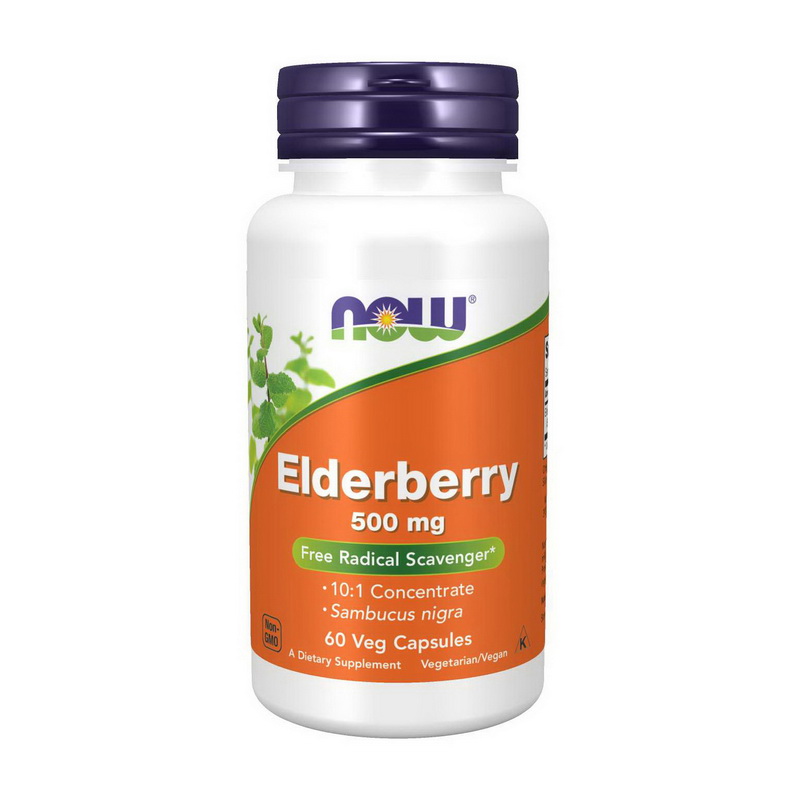 Екстракт бузини, Now Foods Elderberry, 500 мг, 60 вегетаріанських капсул