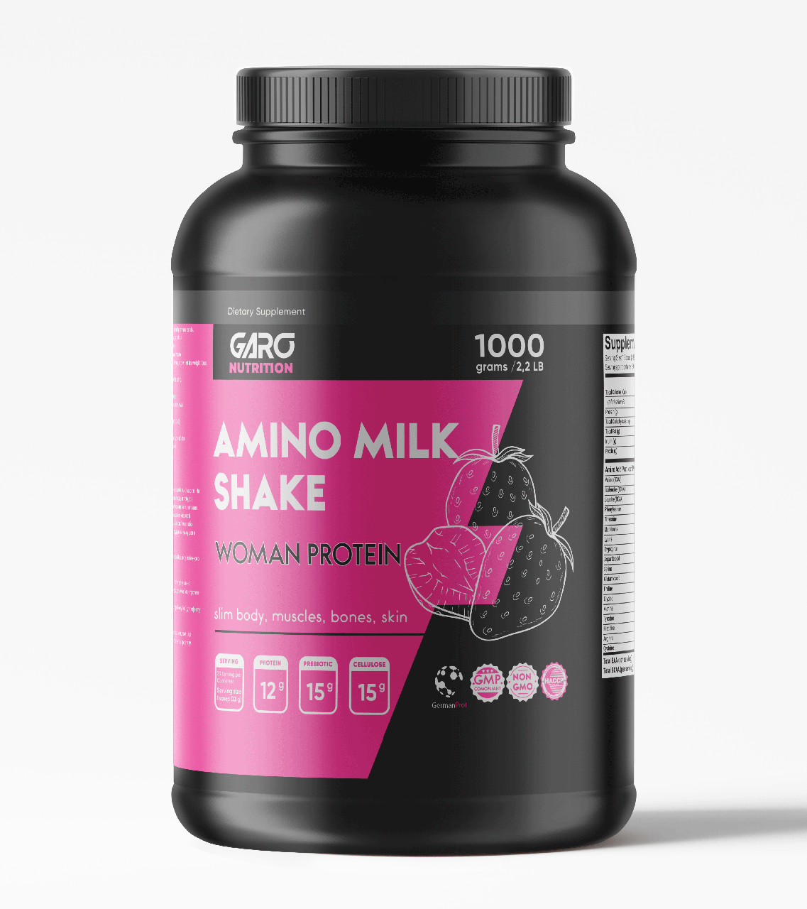 Білковий коктейль протеїн для зниження ваги, Garo Nutrition Amino Milk Shake, 1 кг (Полуниця)