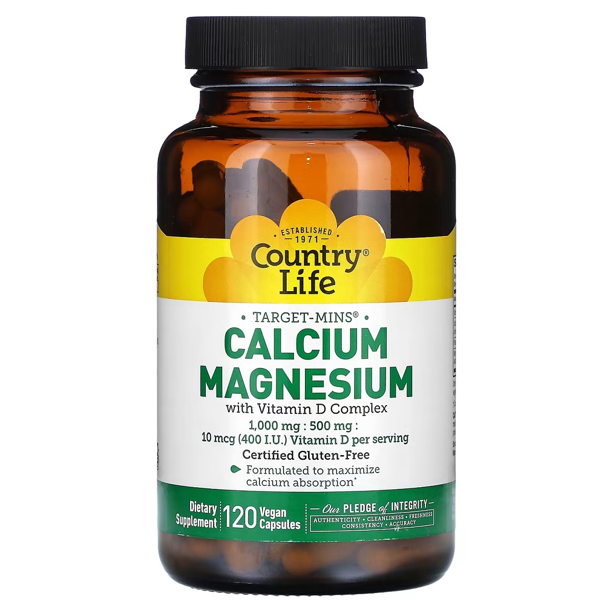 Кальцій, магній та вітамін D, Country Life Calcium Magnesium with Vitamin D, 120 вегетаріанських капсул