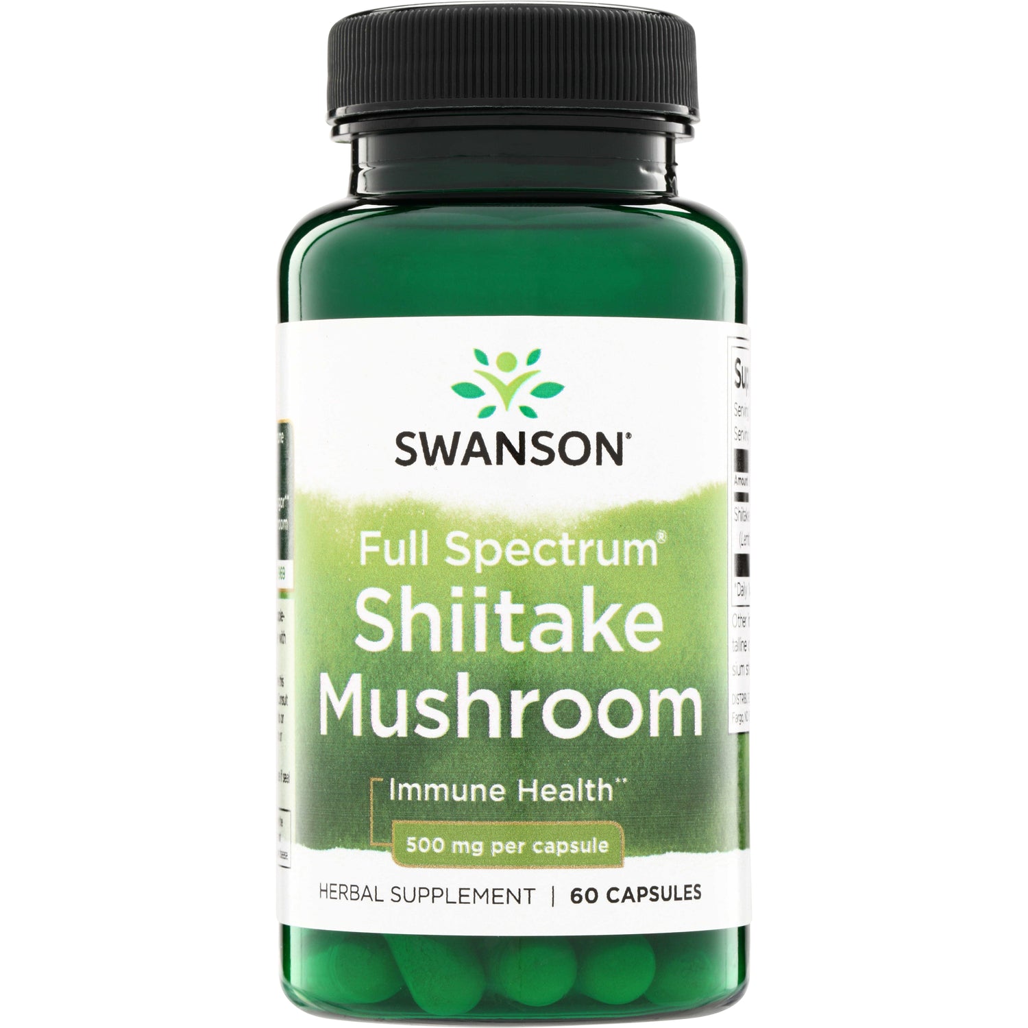 Гриби шиїтаке, Swanson Full Spectrum Shiitake Mushroom, 500 мг, 60 капсул