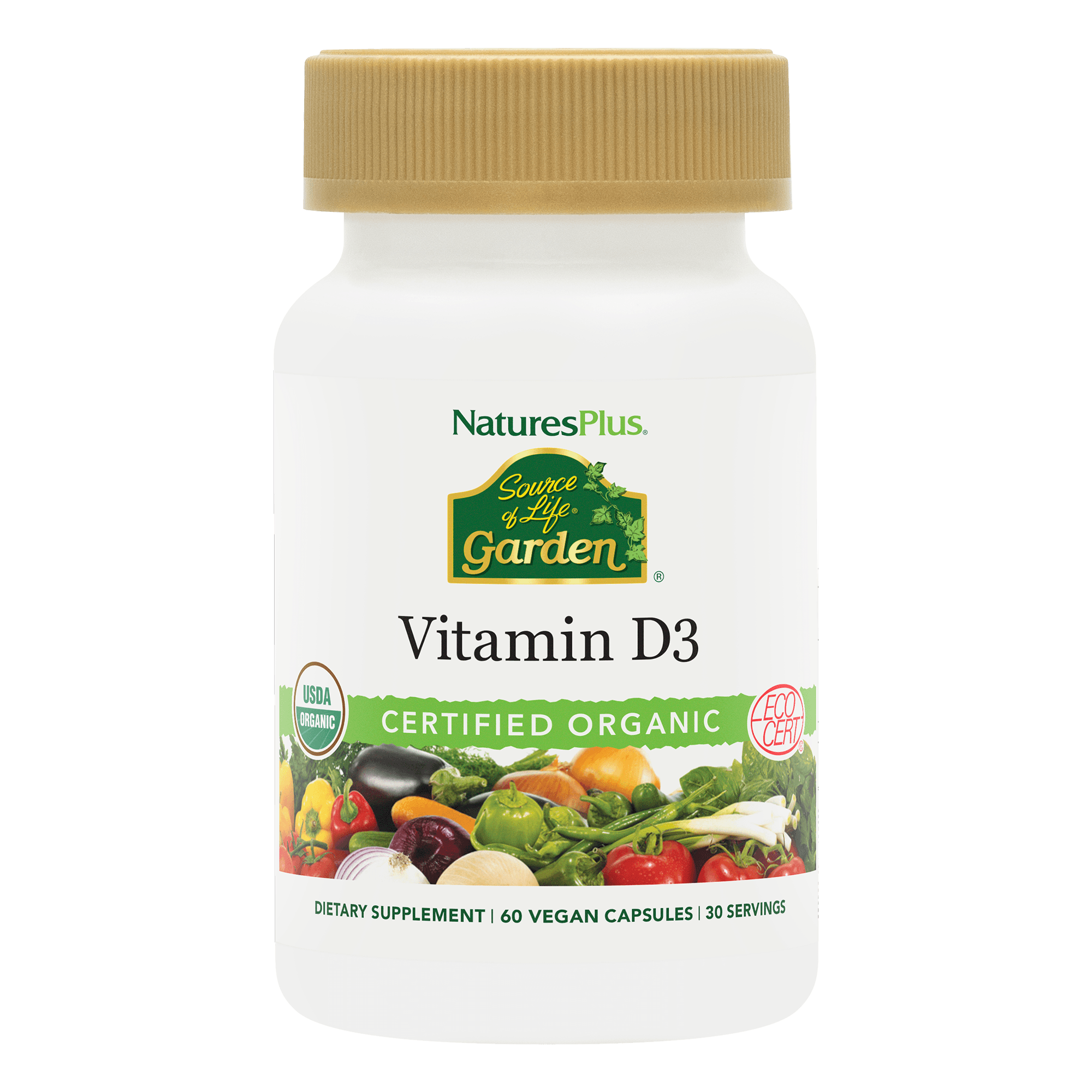 Вітамін D3 для імунітету, Natures Plus Source of Life Garden Vitamin D3, 5000 МО, 60 капсул
