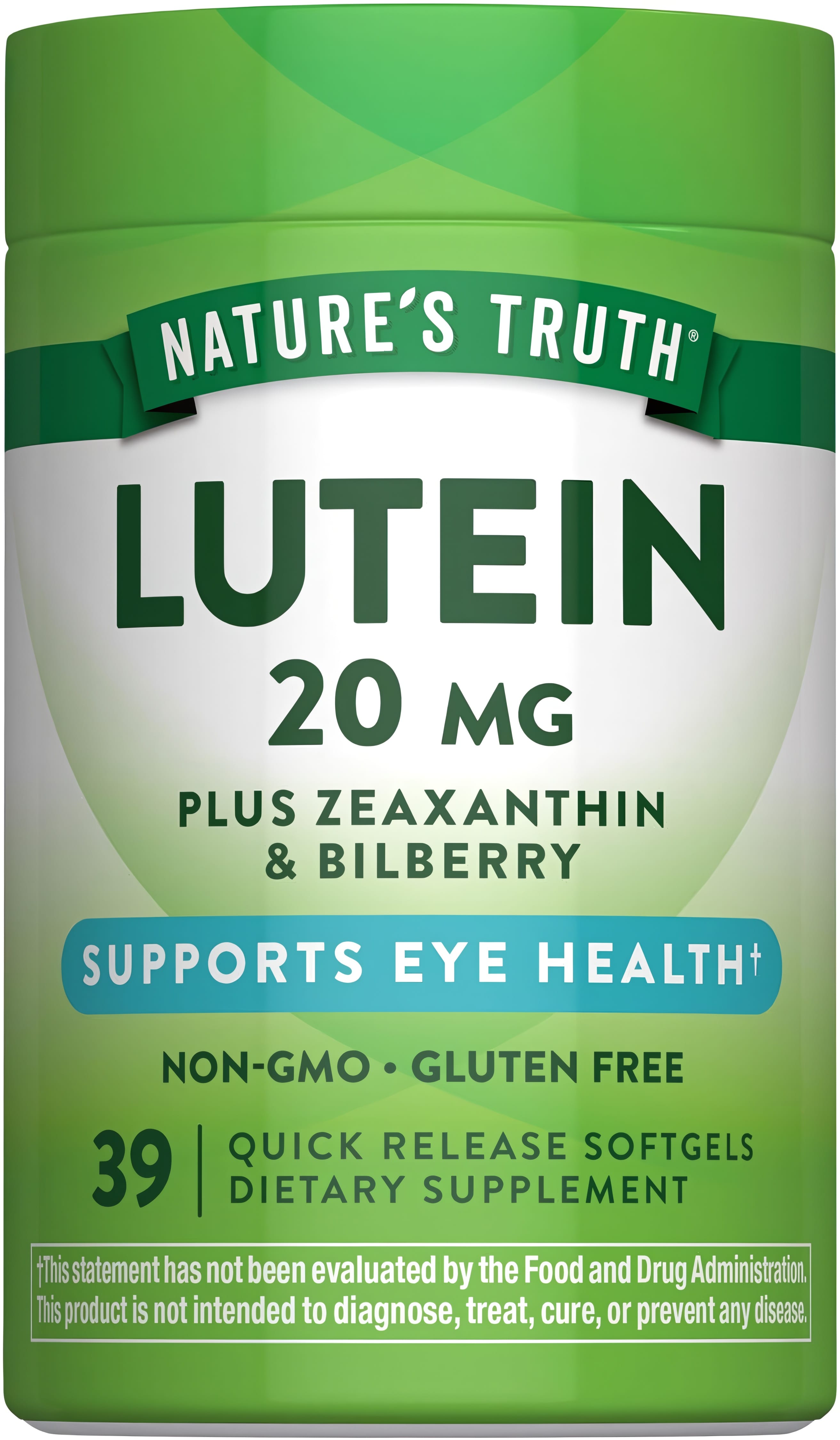 Лютеїн плюс зеаксантин та чорниця, Nature's Truth Lutein plus Zeaxanthin & Bilberry, 20 мг, 39 м'яких капсул