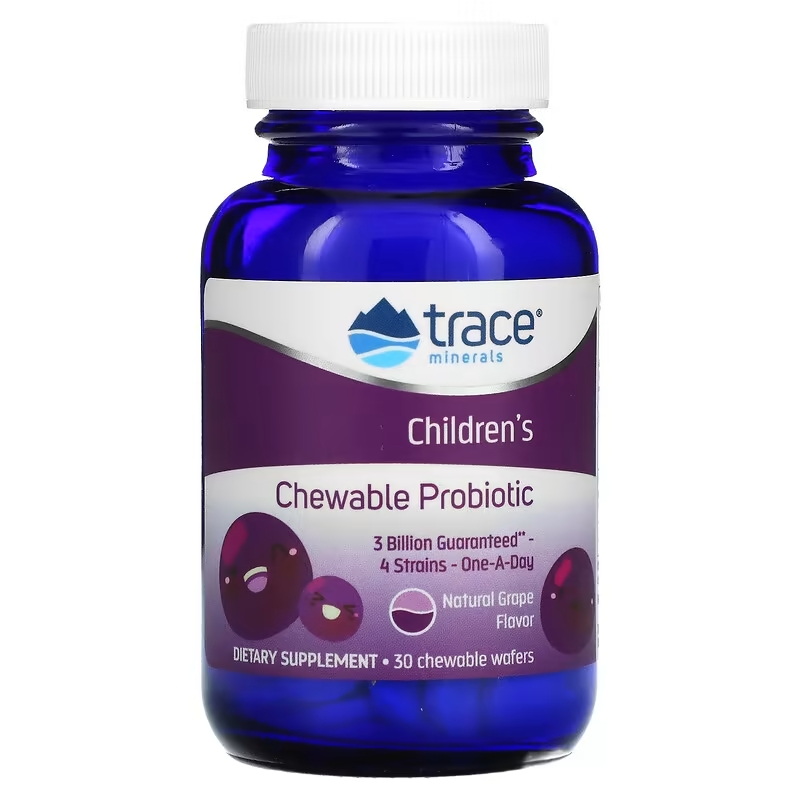 Дитячий пробіотик для здоров'я травлення, Trace Minerals Research Children's Chewable Probiotic, 30 жувальних таблеток (Виноград)