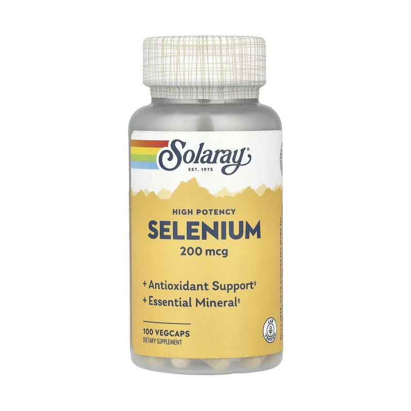 Селен, Solaray Selenium 200 mcg High Potency, 100 вегетаріанських капсул
