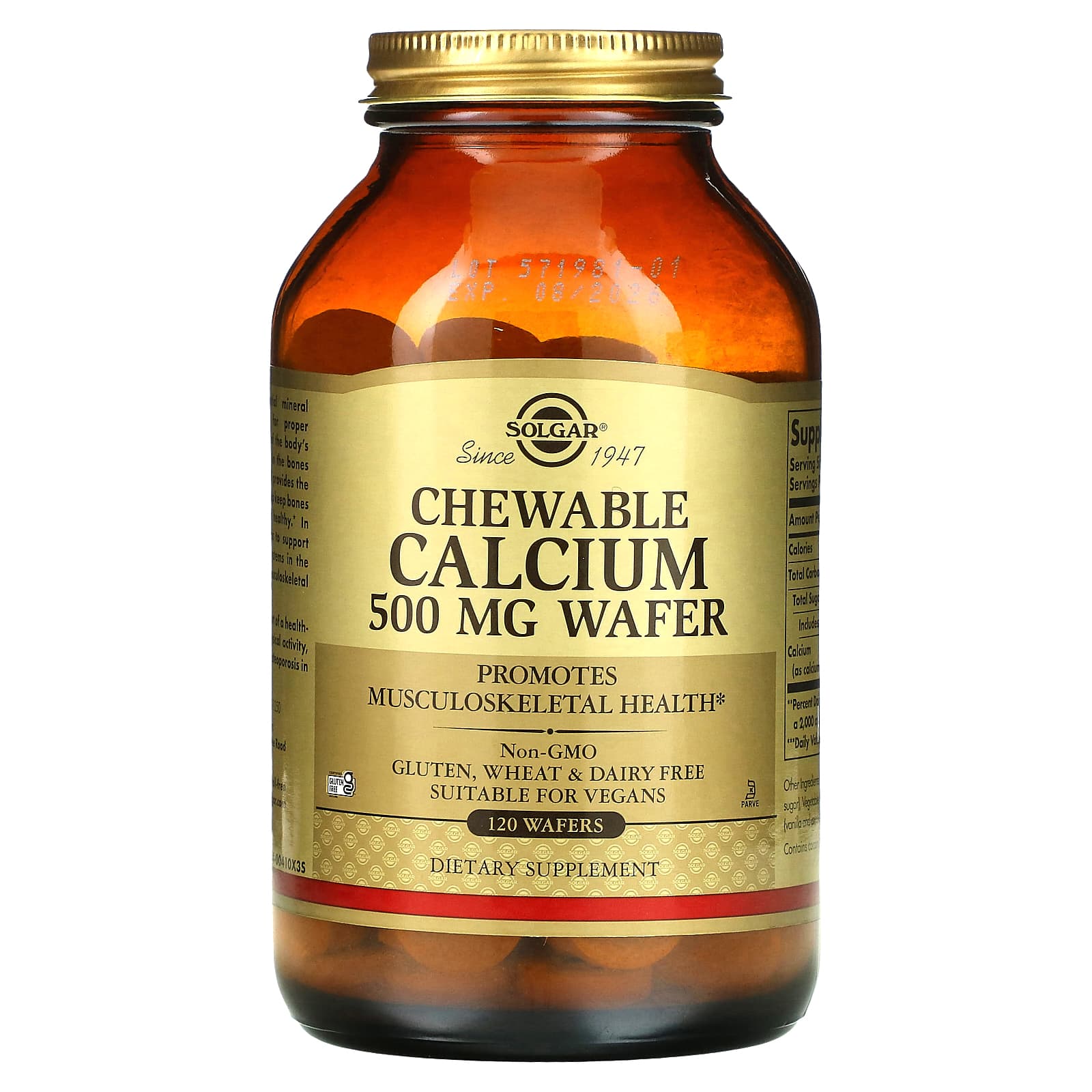 Кальцій жувальний, Chewable Calcium, Solgar, 500 мг, 120 вафель