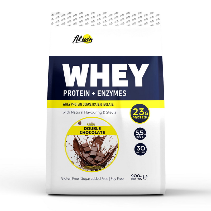 Протеїн сироватковий з ферментами, FitWin Whey Protein + Enzymes, 900 г (Подвійний шоколад)
