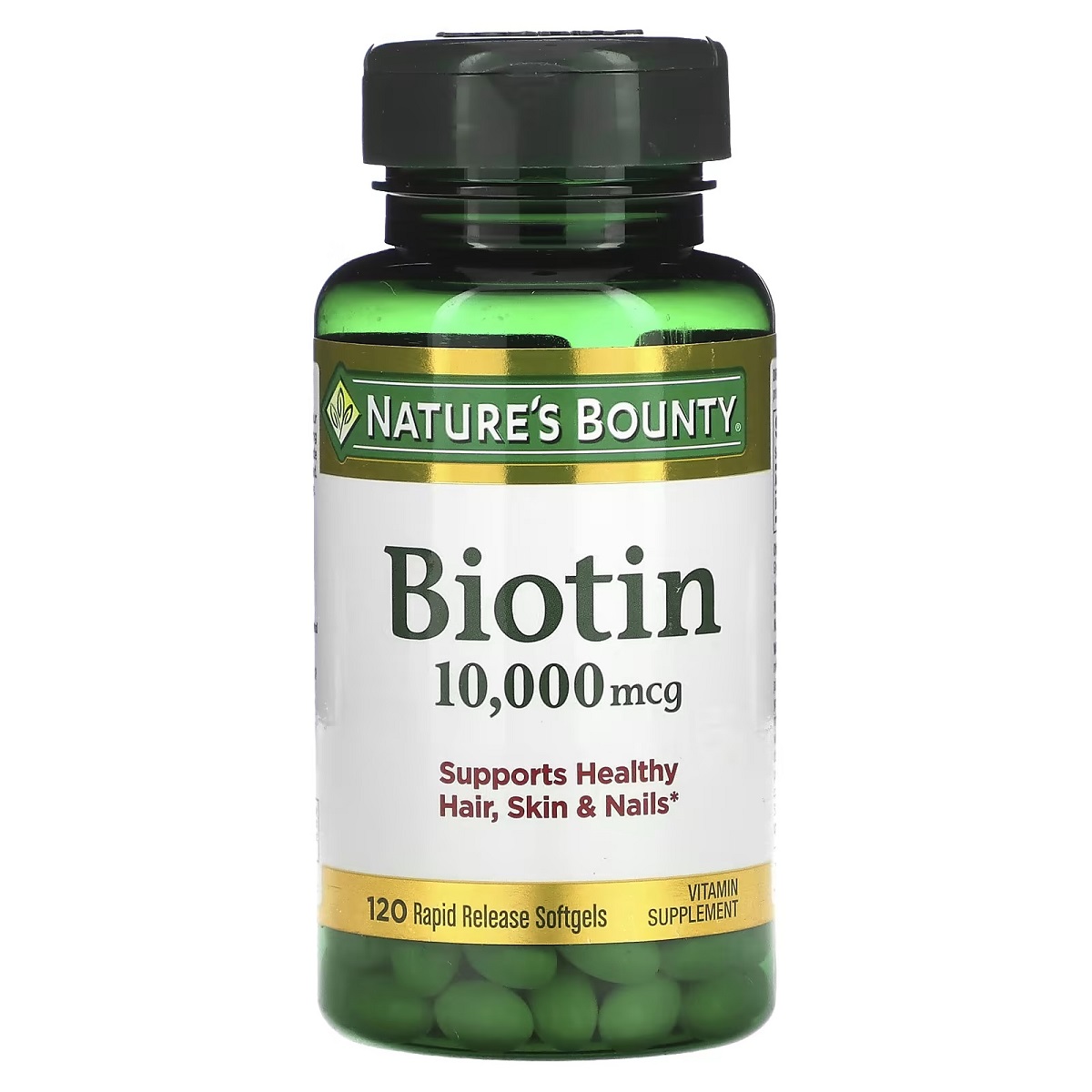 Біотин швидкого вивільнення, Nature's Bounty Biotin, 10000 мкг, 120 м'яких капсул