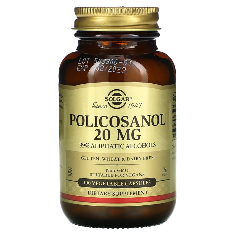 Полікозанол (Policosanol), Solgar, 20 мг, 100 вегетаріанських капсул