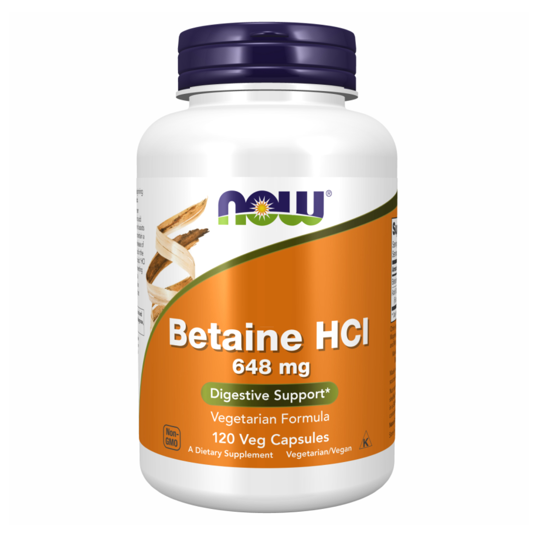 Бетаїн гідрохлорид, Now Foods Betaine HCL, 648 мг, 120 вегетаріанських капсул
