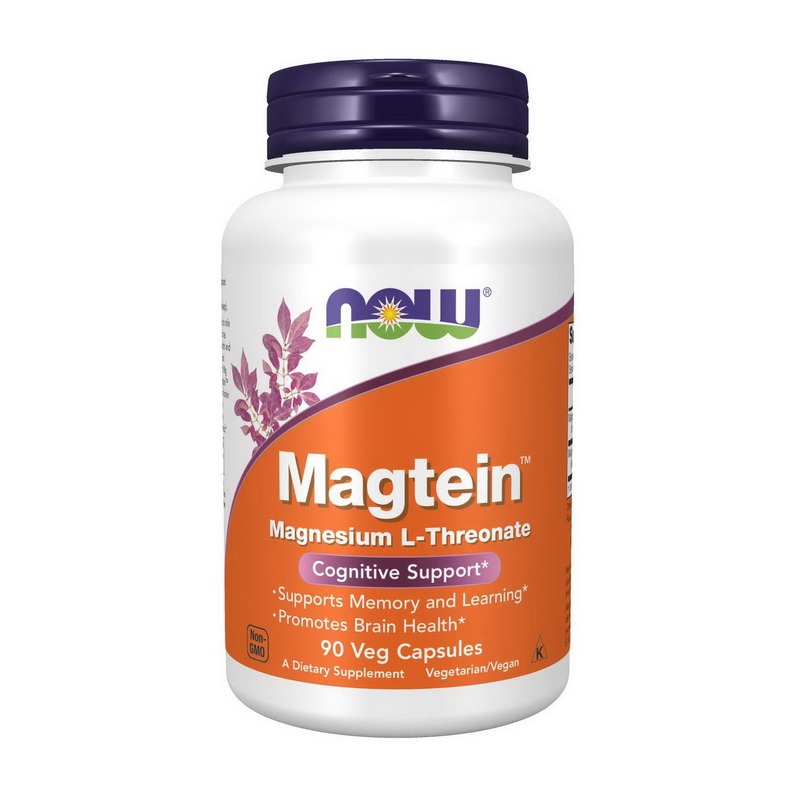 Магній L-треонат, Now Foods Magtein magnesium l-threonate, 90 вегетаріанських капсул